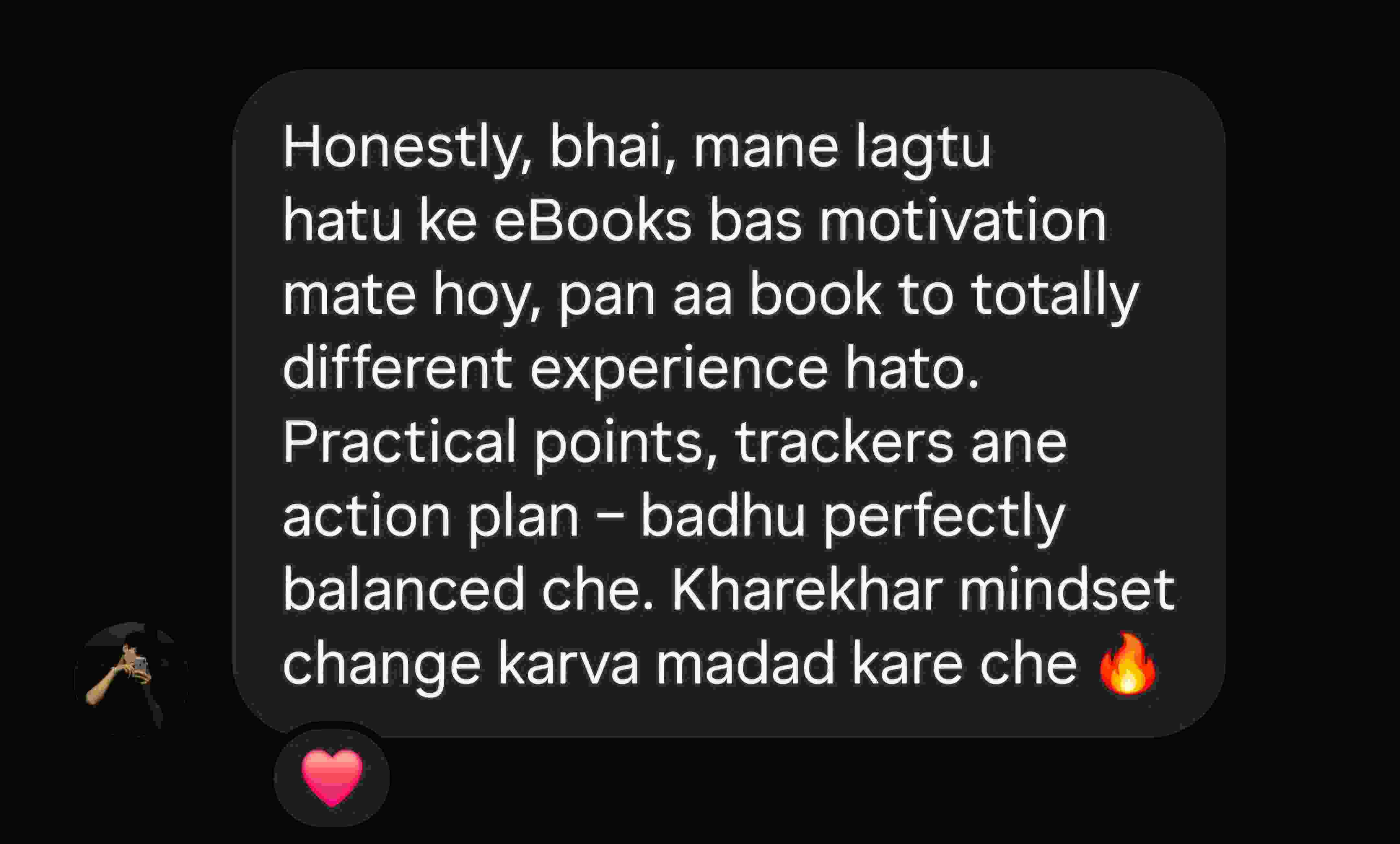 Instagram testimonial about book being a life companion